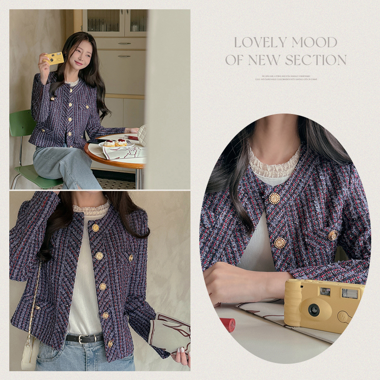 티라 골드버튼 트위드 자켓