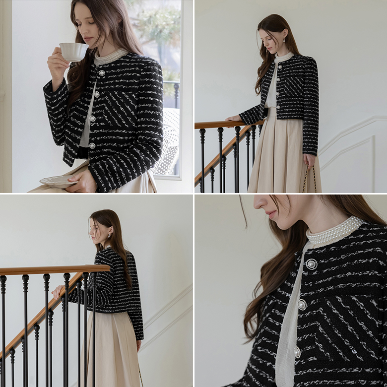 [뮤즈린] 리벌티 진주버튼 트위드 자켓