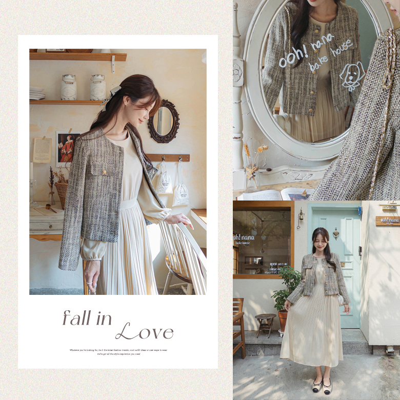 에든 골드버튼 트위드 자켓