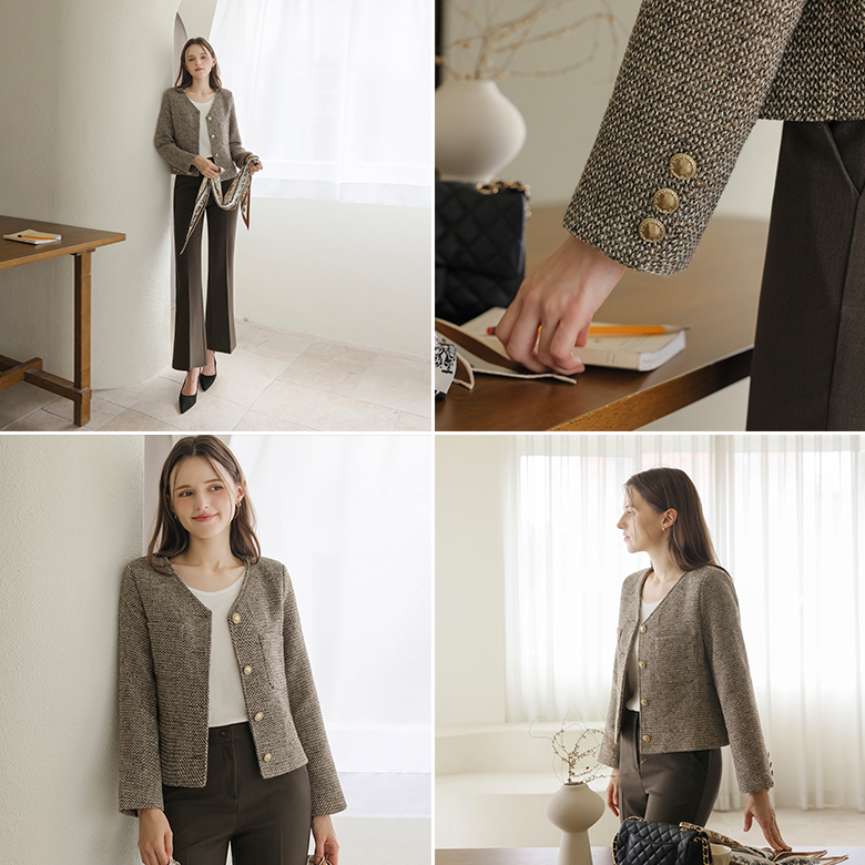 [뮤즈린] 주딘 골드버튼 브이넥 트위드 자켓