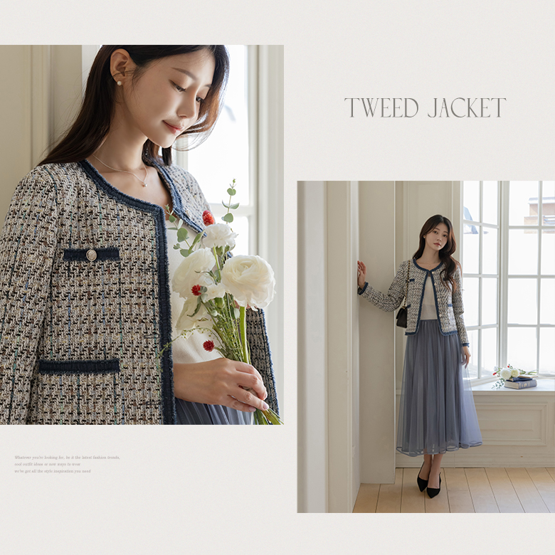 헨시 데님배색 트위드 자켓