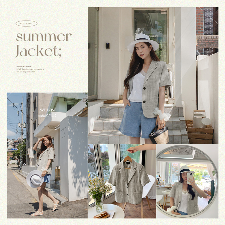 루하 린넨 트위드 반팔 자켓