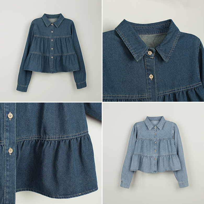 연도 셔링 세미크롭 데님 자켓