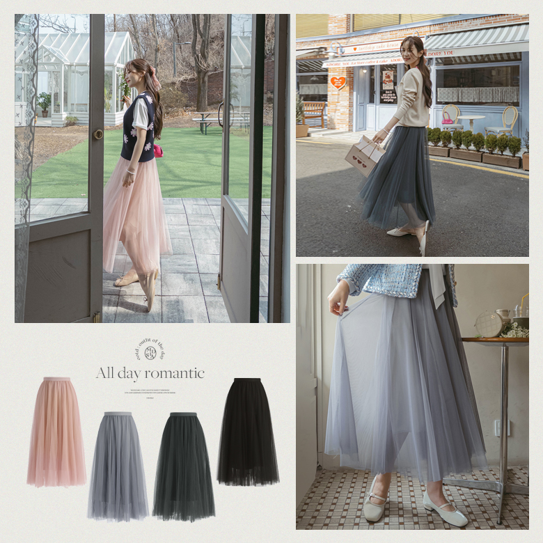 로에 쉬폰 플레어 샤 스커트 [밴딩]