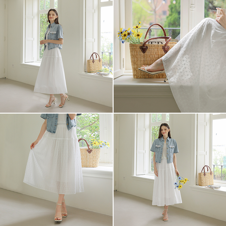 [뮤즈린] 프아 펀칭 레이스 롱 스커트 [밴딩]