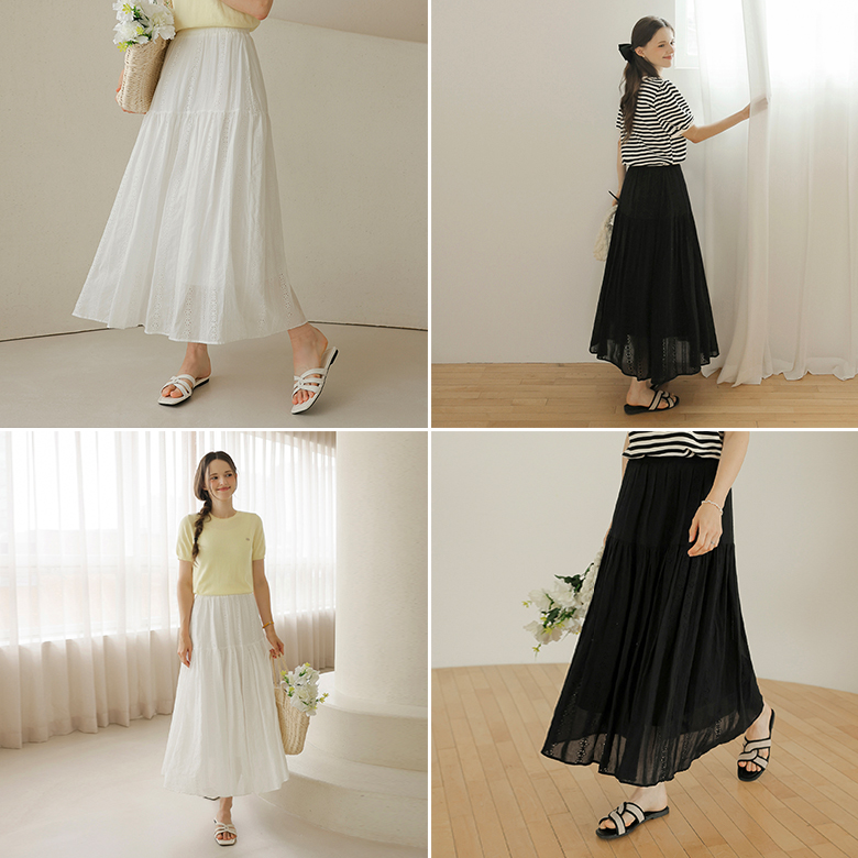 [뮤즈린] 시호 펀칭 레이스 스커트 [밴딩]