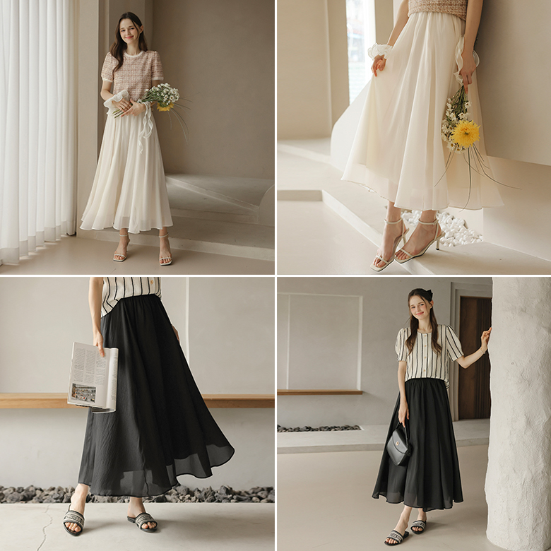 [뮤즈린] 사라 요루 쉬폰 롱 스커트 [밴딩]