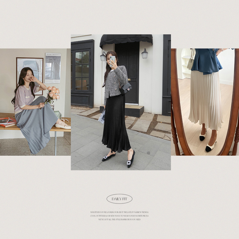 밀리 새틴 플리츠 스커트 [밴딩]