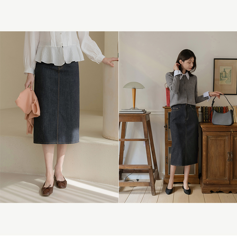 가든 슬릿 데님 스커트 [밴딩]