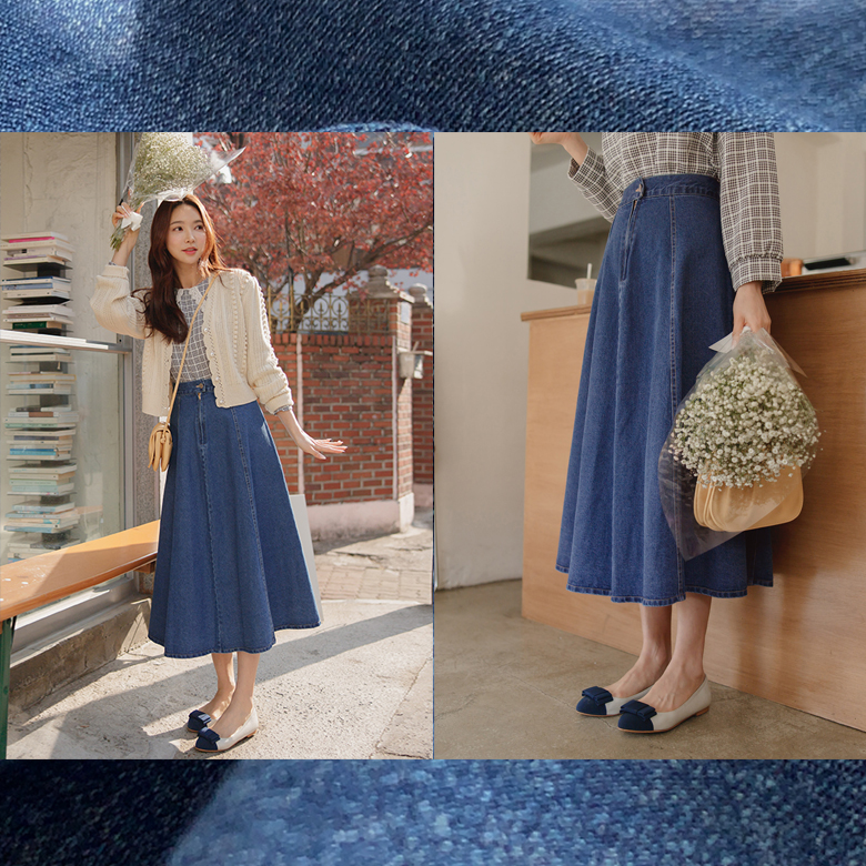 투르 플레어 데님 스커트