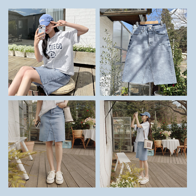 다다 데미지 데님 스커트 [밴딩]