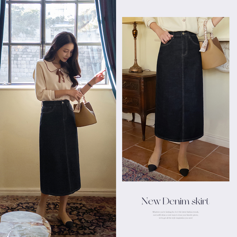 사룬 쫀득 데님 스커트 [밴딩]