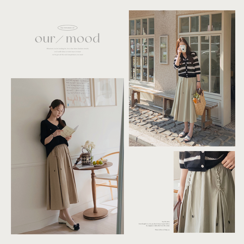 바즈 스트링 플레어 스커트 [밴딩]