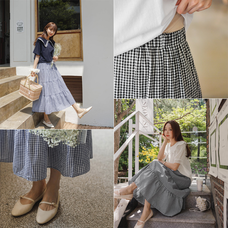 키포 체크 캉캉 스커트 [밴딩]