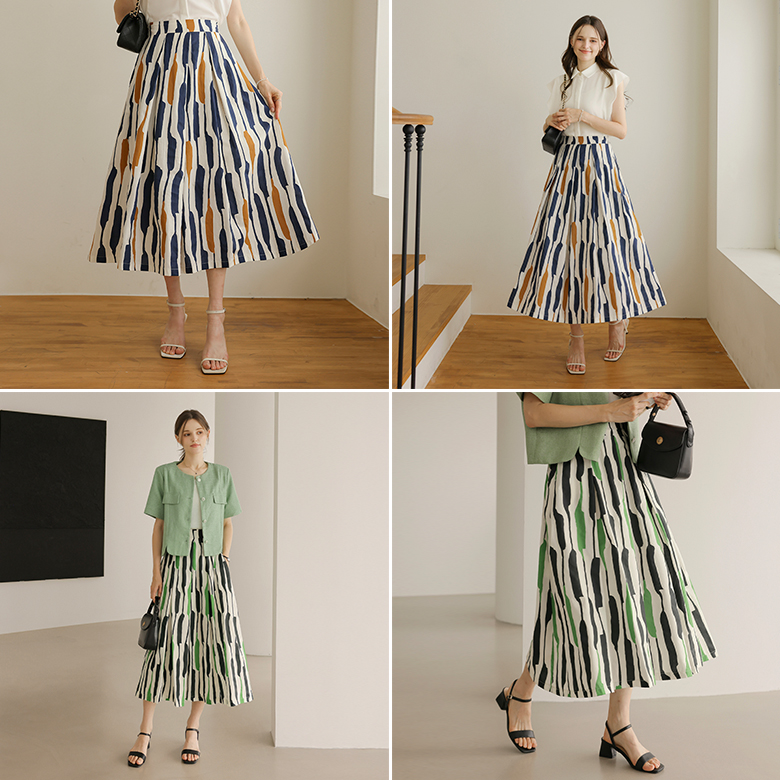 [뮤즈린] 푸르츠 나염 핀턱 롱 스커트 [밴딩]