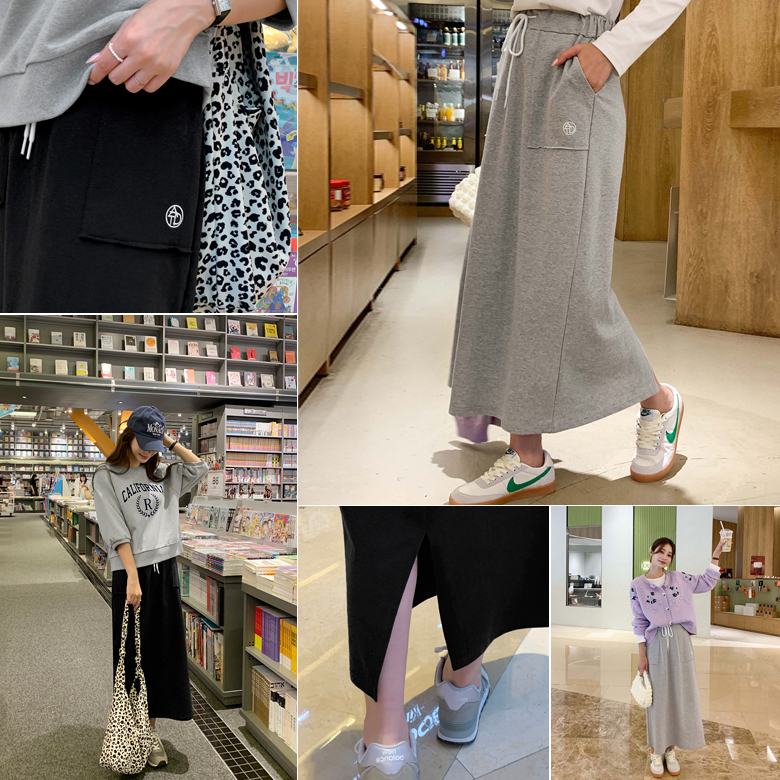 토피 자수 포켓 스커트 [밴딩]