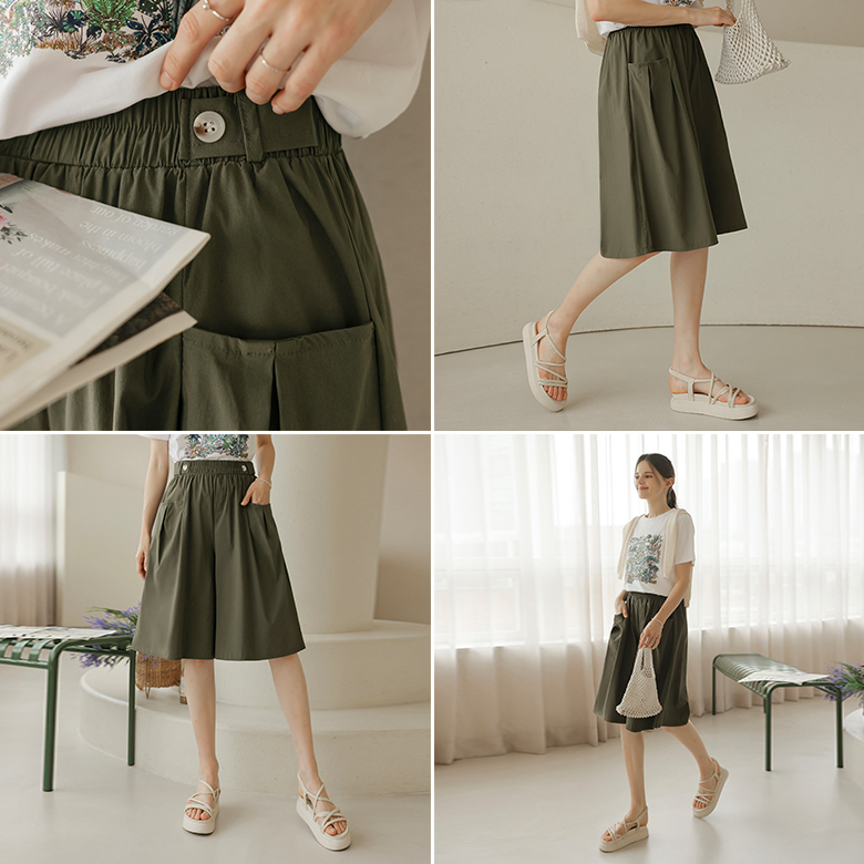 [뮤즈린] 플릭 핀턱 버튼 와이드 팬츠 [밴딩]