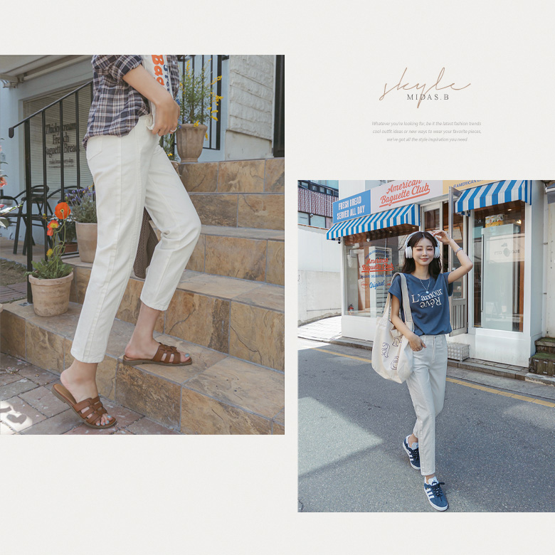 피넛 절개 배기 팬츠 [밴딩]