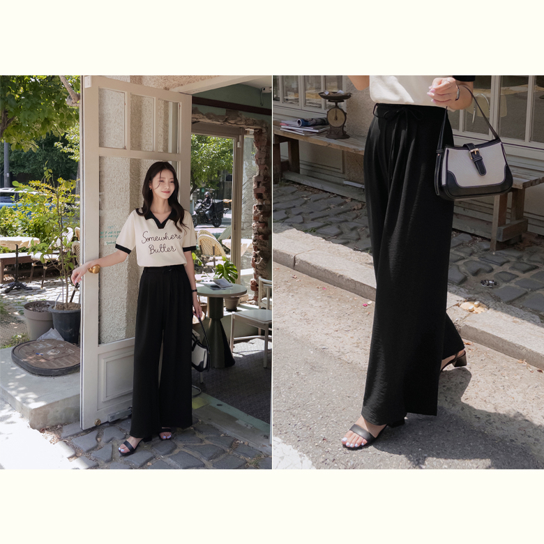 스투 핀턱 와이드 팬츠 [밴딩]