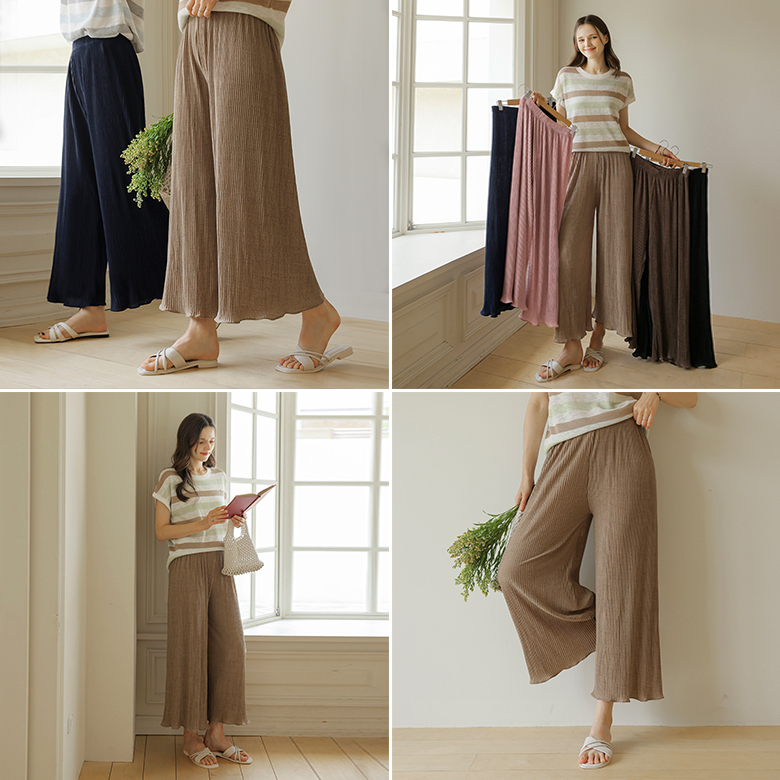 [뮤즈린] 미미 물결 플리츠 팬츠 [밴딩]