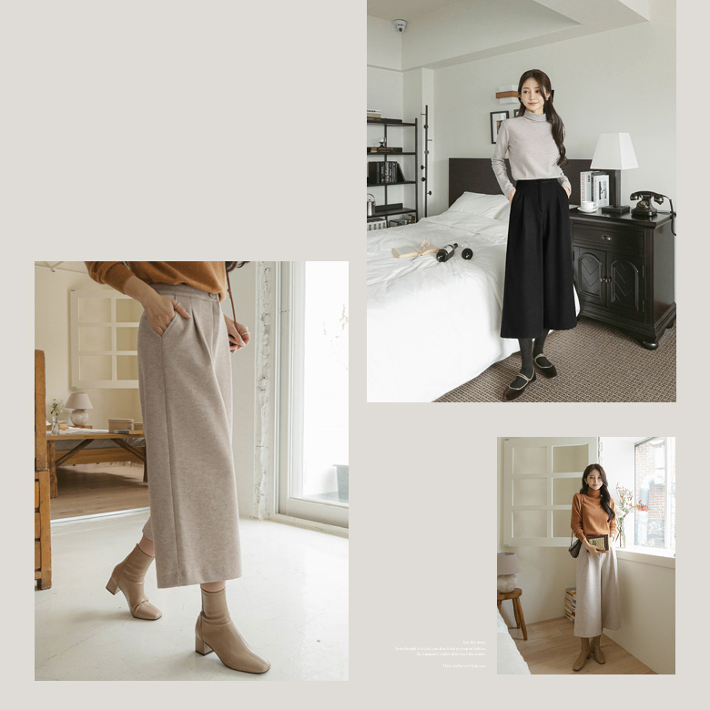 요미 8부 모직 와이드 슬랙스 [밴딩/기모]