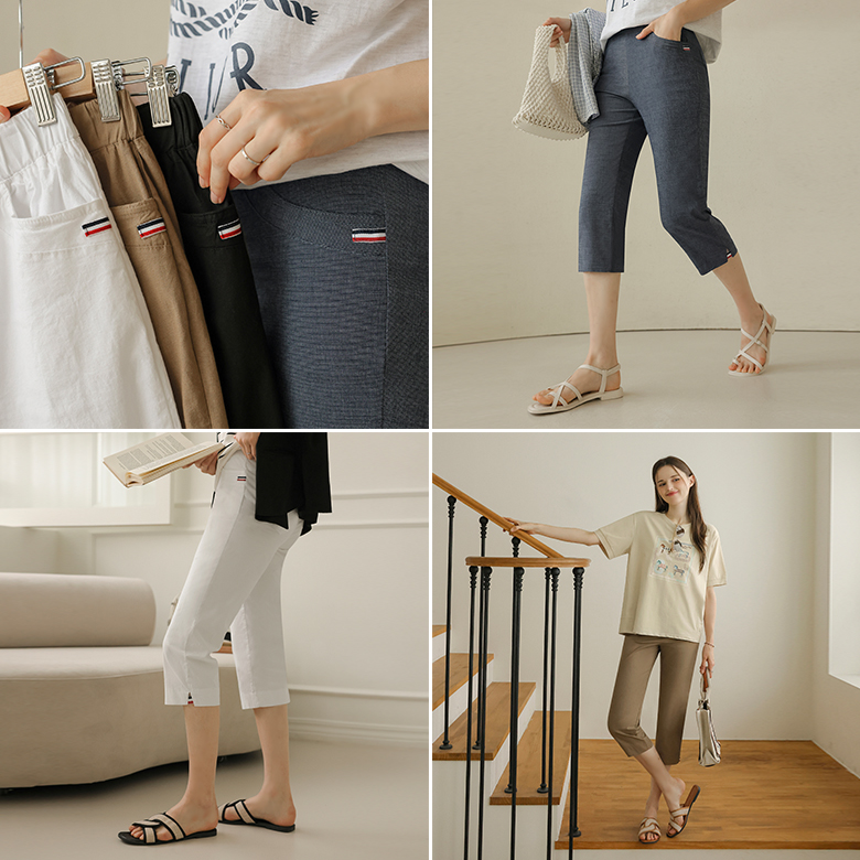 [뮤즈린] 로트 테이핑 7부 코튼 팬츠 [밴딩]