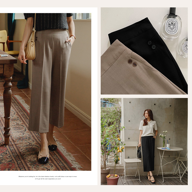 다르 버튼 린넨 슬랙스 [밴딩]