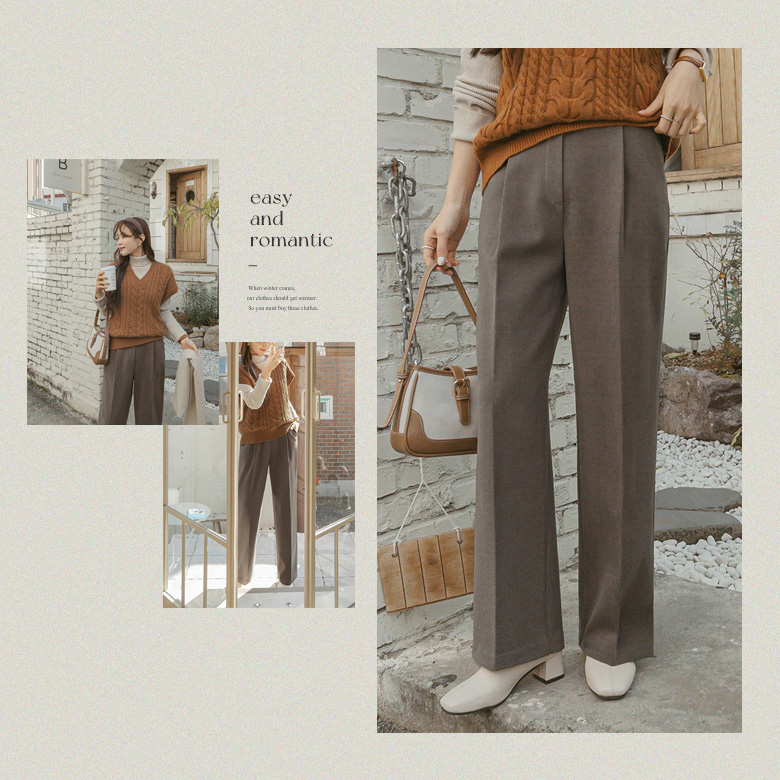 유로 핀턱 와이드 슬랙스 [밴딩]