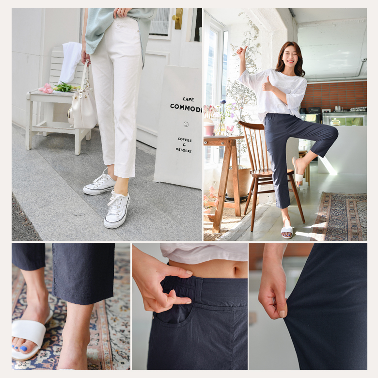 모크 린넨 8부 팬츠 [밴딩]