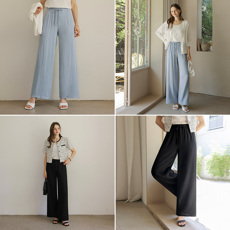 [뮤즈린] 슬로 린넨 와이드 팬츠 [밴딩]