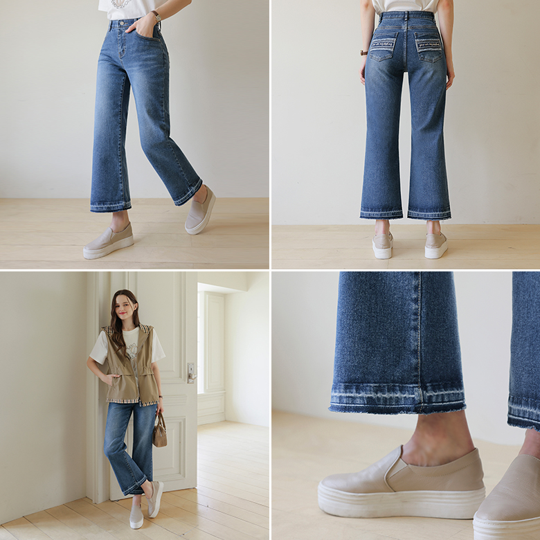 [뮤즈린] 밀라노 포켓자수 부츠컷 데님팬츠 [밴딩]